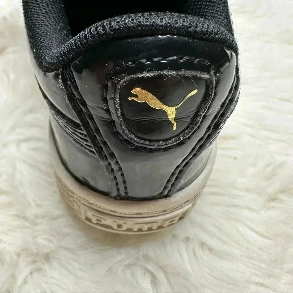 Puma Basket Heart Patent Black Sneakers  Pink Laces Size 8 - Picture 15 of 16